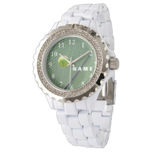 Montre en émail blanc en strass féminin de tennis