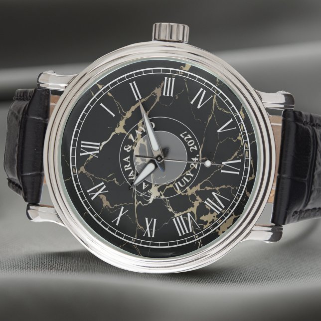 Montre en marbre noir Faux pour hommes - Cuir - Vi (Créateur téléchargé)