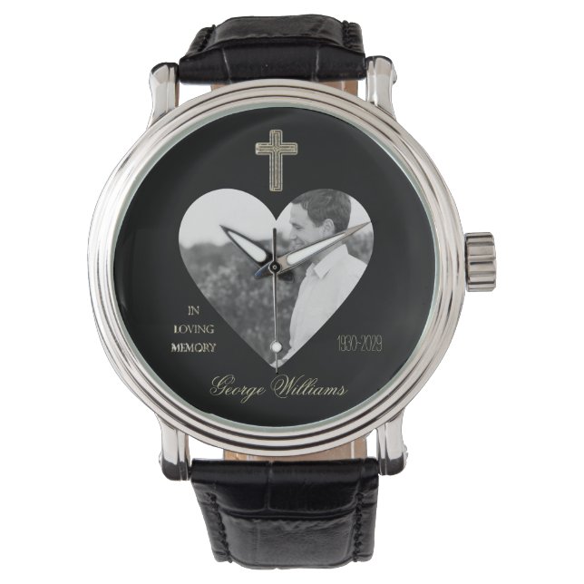 Montre En mémoire d'amour Croix d'or forme de coeur photo (devant)