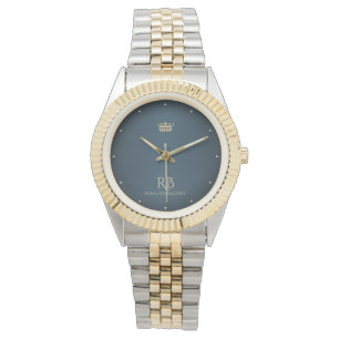 Montre en métal bleu couronne or