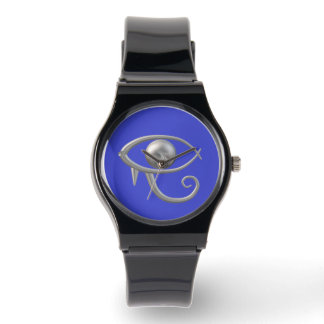 Montre en silicone noir avec œil de Rê en argent s