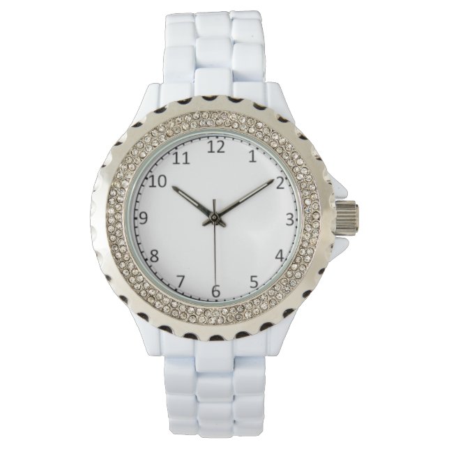 Montre en strass pour femmes avec bracelet blanc e (devant)