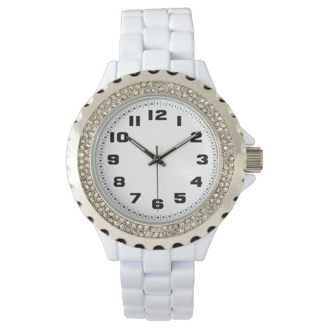 Montre en strass pour femmes avec bracelet blanc e (devant)