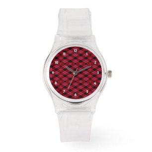 Montre en vichy Vérifier rouge et noir Sporty Rose Watch