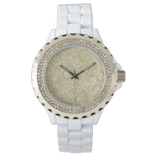 Montre Enamel blanc en pierre de Rhénanie - Vagues marine