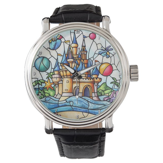 Montre Enchanted Castle Time Stained Glass Fairytale Wall (devant)