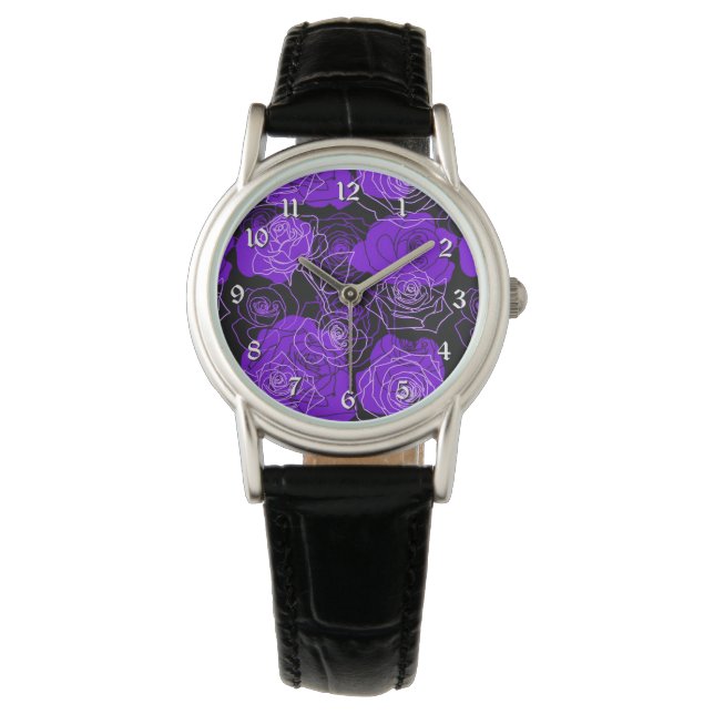 Montre Enchantement Rose violet bracelet floral (devant)