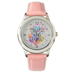 Montre Enfant d'aquarelle d'arc-en-ciel de Dieu