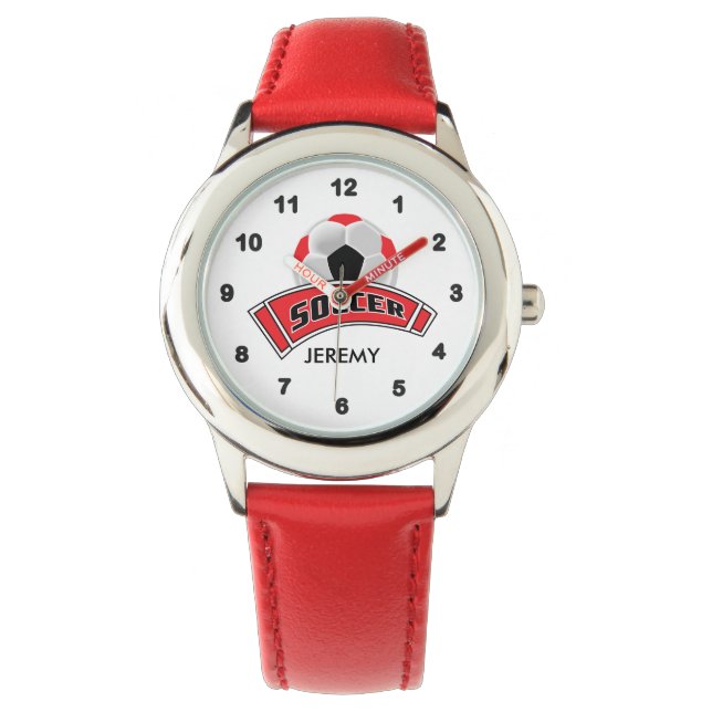Montre Enfants de football rouge personnalisé (devant)