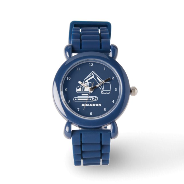 Montre Enfants Digger Boys Blue Nom personnalisé (Recto)
