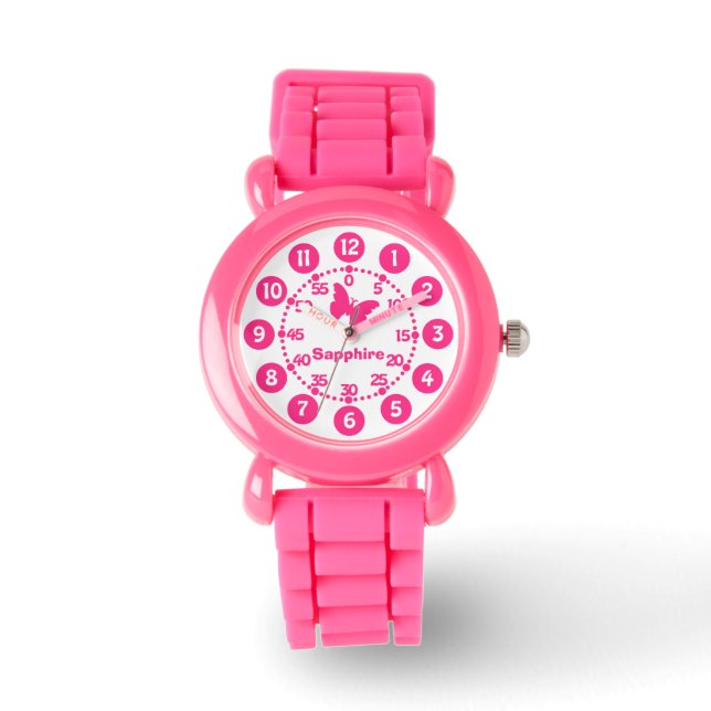 Montre Enfants filles rose & blanc ajouter votre nom poig (Recto)