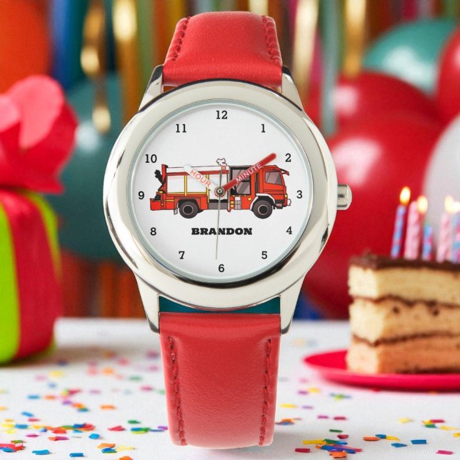 Montre Enfants Garçons Moteur d'incendie Pompier Nom du c (Créateur téléchargé)