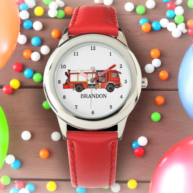 Montre Enfants Garçons Moteur d'incendie Pompier Nom du c (Créateur téléchargé)