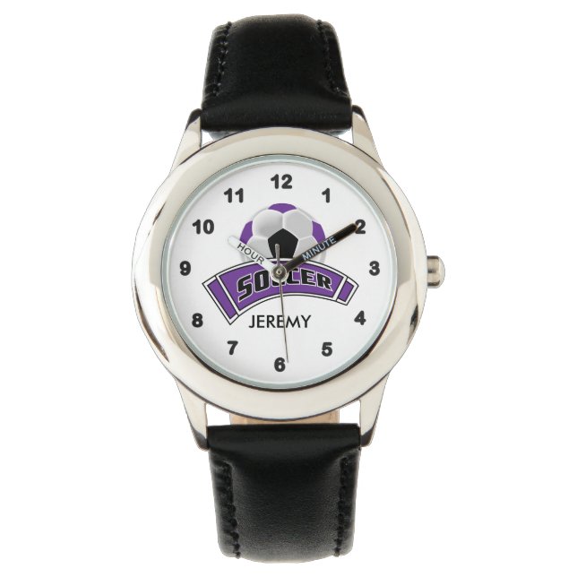 Montre Enfants Personnalisé Violet Soccer (devant)