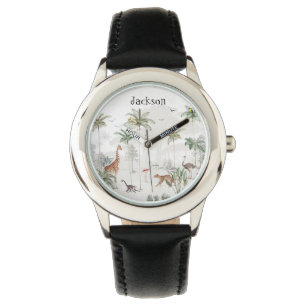 Montre Enfants personnalisés Safari Jungle Animaux Nom Re
