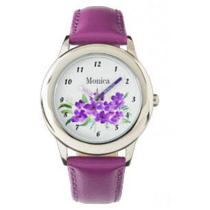 Montre Enfants Purple Fleur sauvage Fleurs botaniques Nom