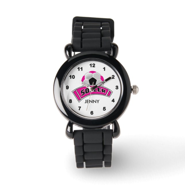 Montre Enfants Soccer rose personnalisé (Recto)