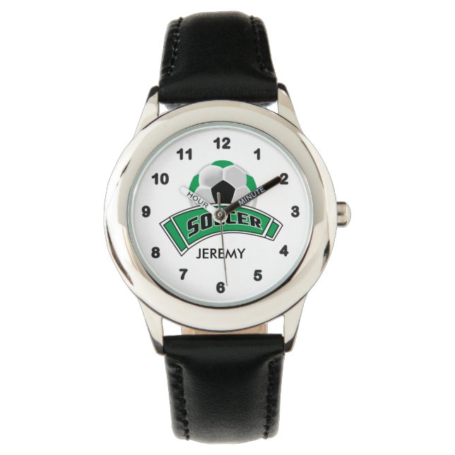 Montre Enfants Soccer Vert Personnalisé (devant)