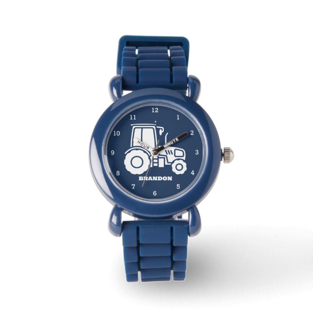 Montre Enfants Tractor Garçons Bleu Nom personnalisé (Recto)