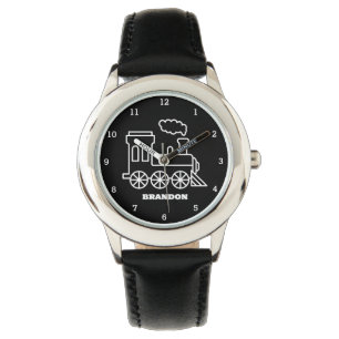 Montre Enfants Train Boys Black Nom Personnalisé