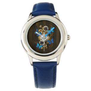 Montre Engrenages à vapeur et papillons bleus