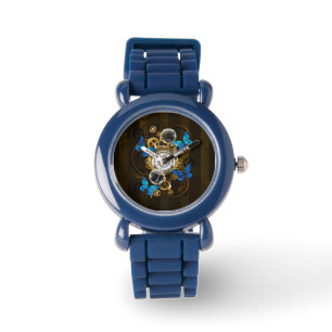 Montre Engrenages à vapeur et papillons bleus