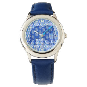 Montre Éphant de Paisley - bleu cobalt et blanc