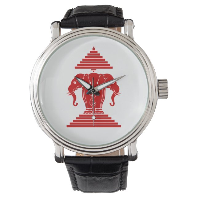 Montre Erawan Trois éléphant en tête Lao / Laos Drapeau (devant)