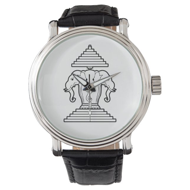 Montre Erawan Trois éléphant en tête Lao / Laos Drapeau (devant)