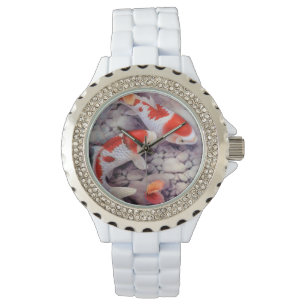 Montre Étang à poissons rouge et blanc de Koi