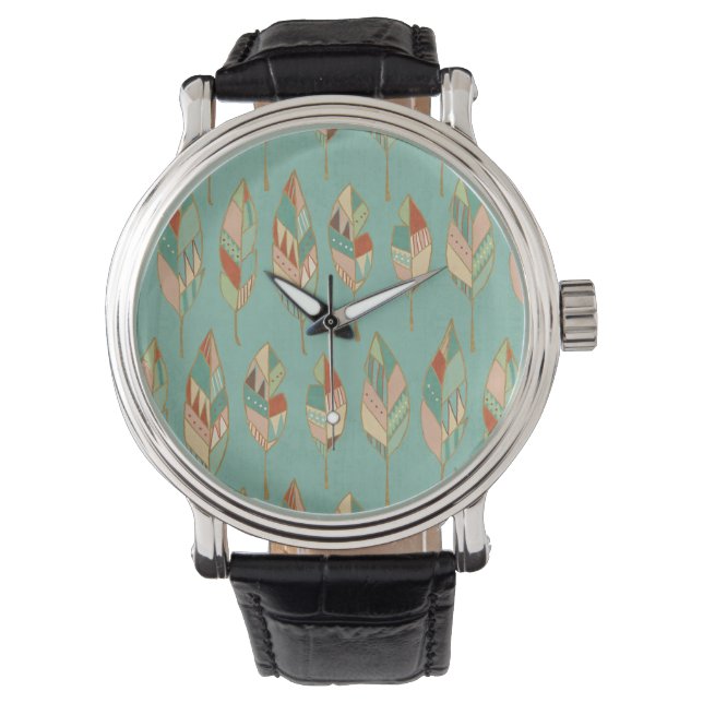 Montre Étape Geo Sud-Ouest | Motif de plume aquarelle (devant)