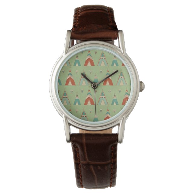 Montre Étape Geo Sud-Ouest | Motif Teepee vert (devant)