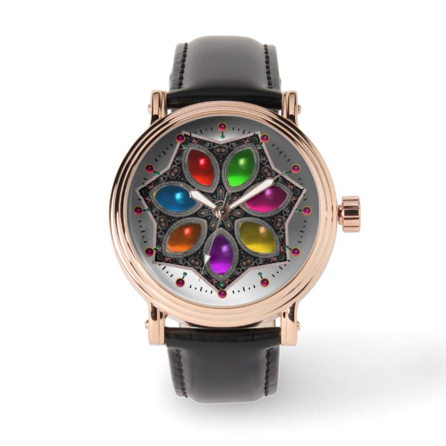 MONTRE ÉTOILE BRILLANTE AVEC PIERRES COLORÉES (Recto)
