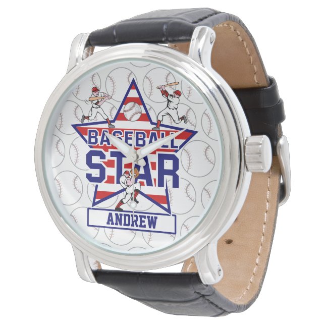 Montre Étoile de baseball personnalisée et rayures (Incliné)
