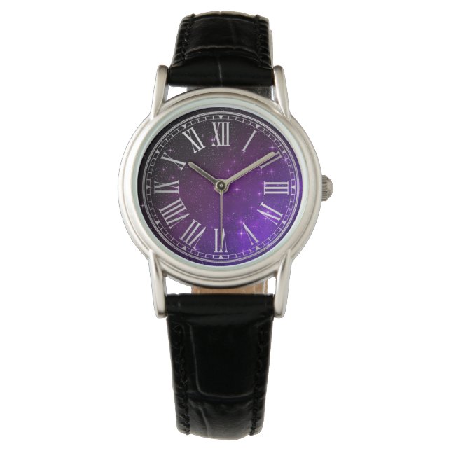 Montre Étoiles violettes foncées Galaxie Twilight dégradé (devant)