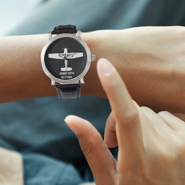 Montre Étudiant pilote premier avion solo Black Aviation (Créateur téléchargé)