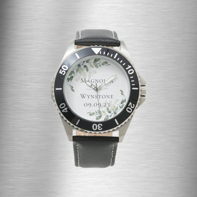 Montre Eucalyptus Monogram Groom Jour de mariage (Créateur téléchargé)
