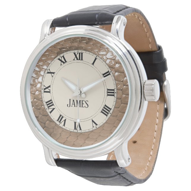 Montre Exotic Brown de peau de serpent Look et votre nom (Incliné)