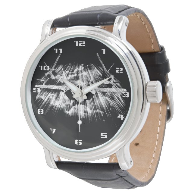 Montre F-35 Éclair II Cuir Vintage noir (Incliné)