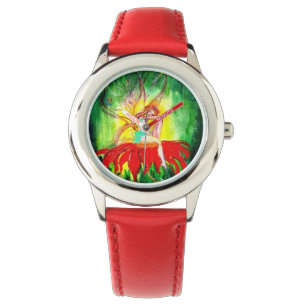 MONTRE FAIRY RÊVER SUR UNE FLEURS ROUGE
