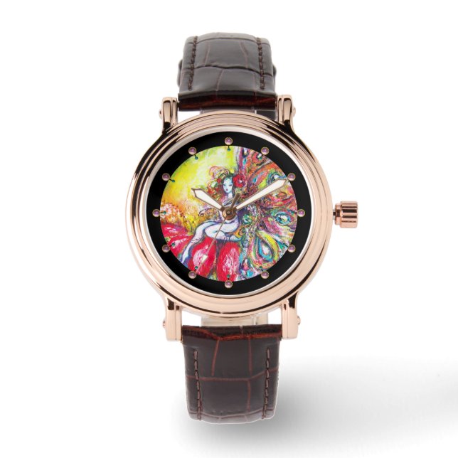 MONTRE FAIRY TITANIA ASSIS SUR UNE FLEURS ROUGE (Recto)