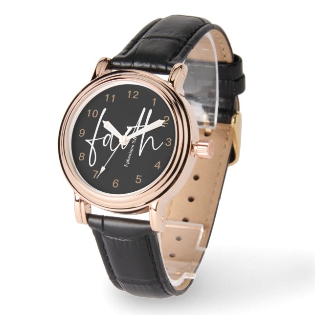 Montre Faith Simple Bible Verse Citation Typographie Noir (Angle)