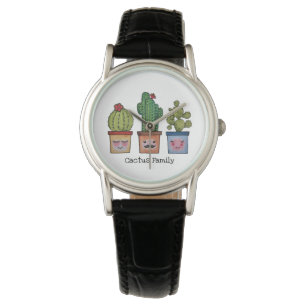 Montre Famille de cactus mignonne dans l'aquarelle