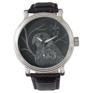 Montre Faucon pèlerin dans les branches de l'arbre avec é