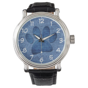 Montre Faux Denim Jeans Empreinte de patte de chien