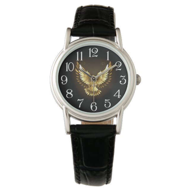 Montre Faux Gold Foil Peace Dove en noir (devant)