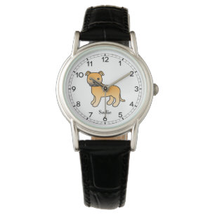Montre Fawn English Staffie Cute Cartoon Chien & Nom
