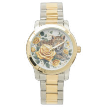 Montre féminine avec léopards et roses