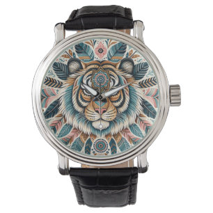 Montre Femme aux plumes de tigre mandala boho
