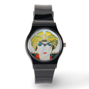 Montre FEMME AVEC TURBAN JAUNE ORIENTAL / Mode Beauté